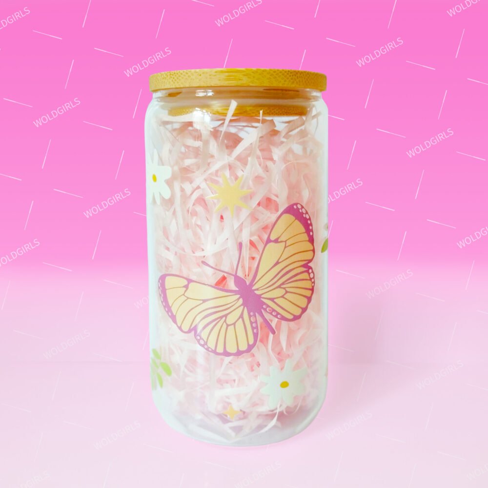 Butterfly Clear 16 oz Glass Cup
