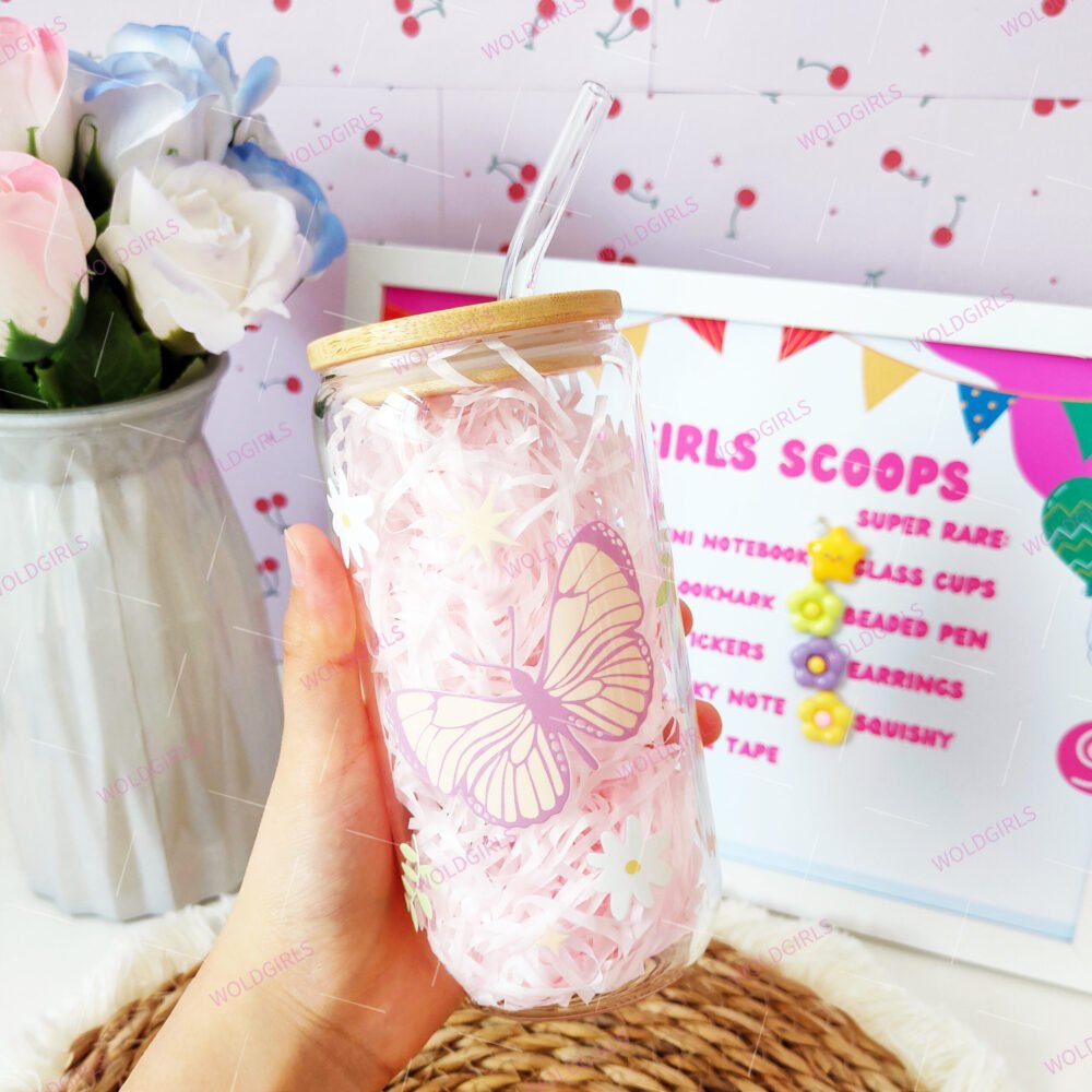 Butterfly Clear 16 oz Glass Cup