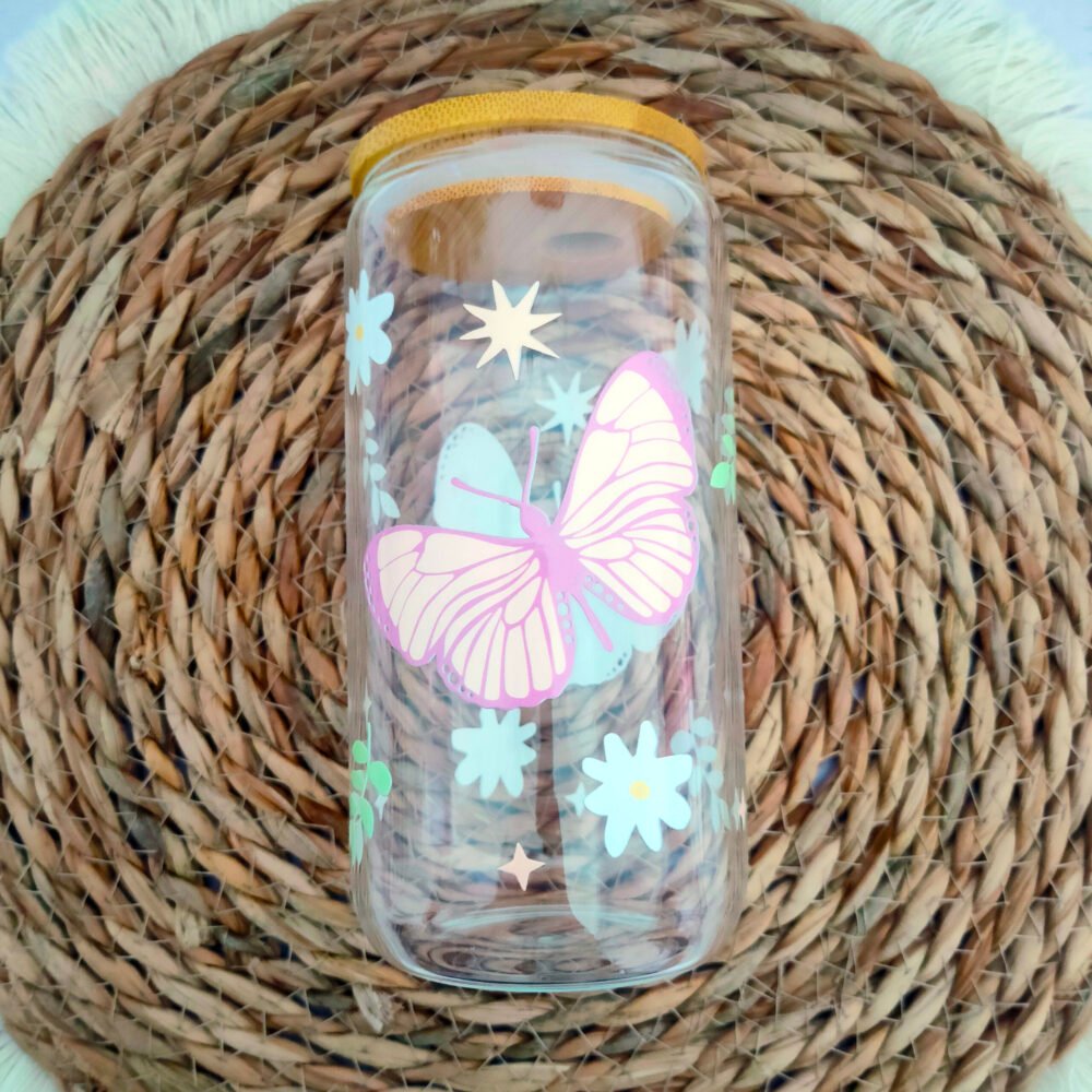 Butterfly Clear 16 oz Glass Cup